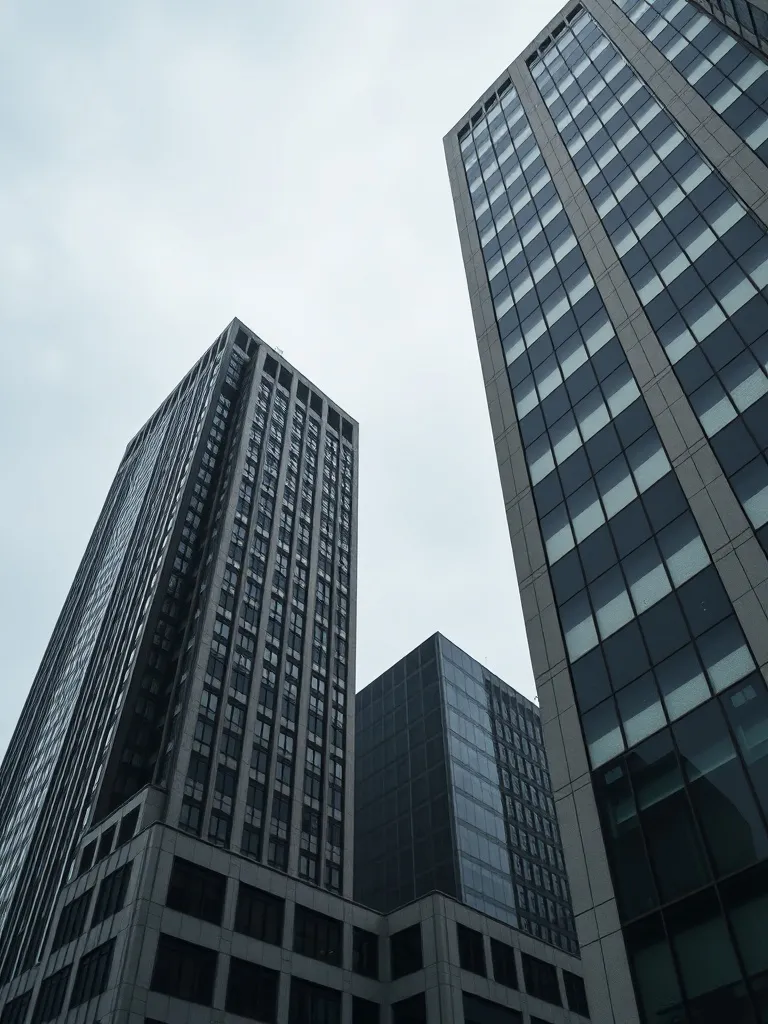 A high-angle architectural shot of a modern financial distri